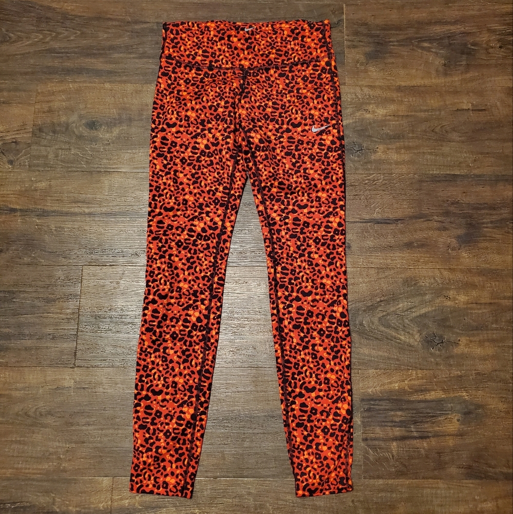 Nike Leopard S Red Orange Spoted Animal Print Running Leggings Reflective
